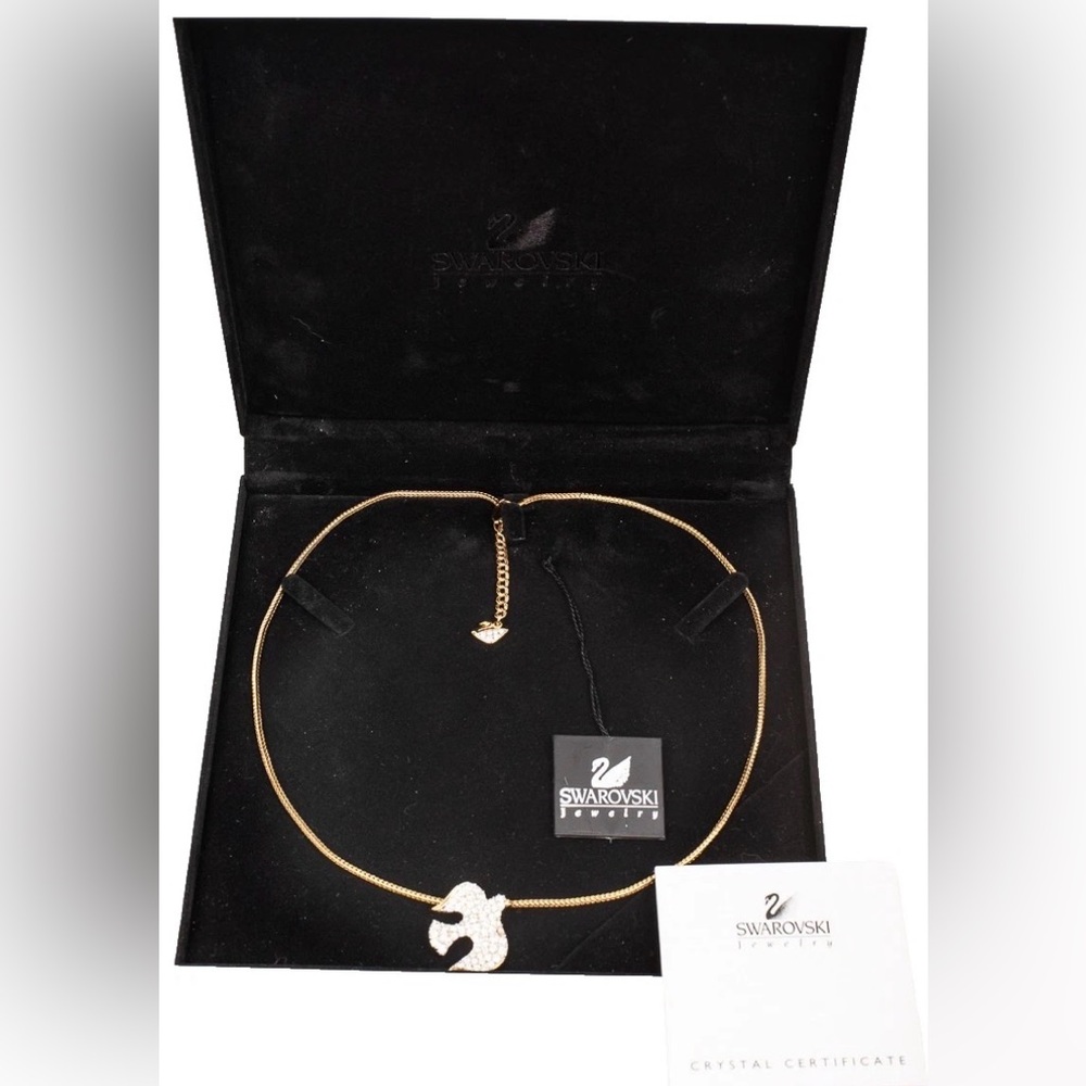 Swarovski Swan Gold Tone
Pave Crystal Dove Necklace w/ Box, Certification & Tags